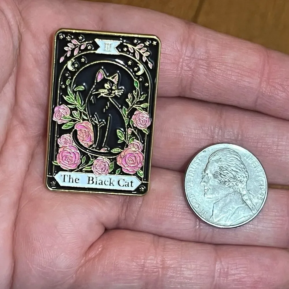 Black Cat Tarot Card Rose Enamel Pin